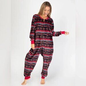 Natural Life Fleece Jumpsuit Lounge Wear Floral  Sz XS/S